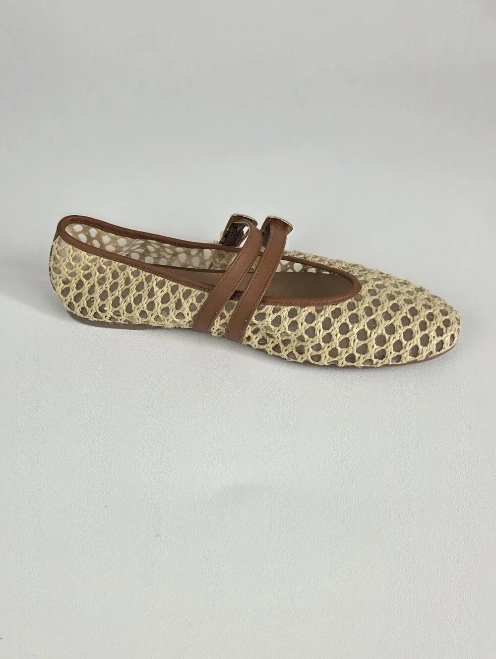Universal Thread Cream Woven Mary Jane Flats with Brown Straps!
